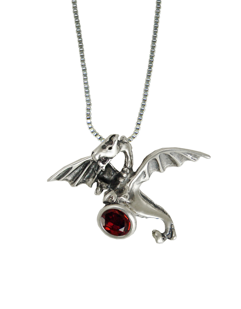 Sterling Silver Little Treasure Dragon Pendant With Garnet